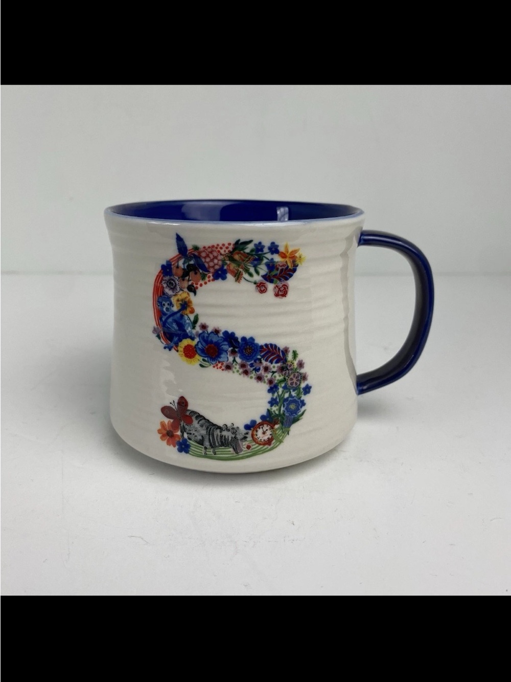 Anthropologie Nathalie Lete Lété Monogram Letter S Flower Floral Coffee Mug